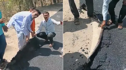 鋪柏油路竟是「地毯上撒瀝青」 居民踢爆造假!官方堅稱創新技術