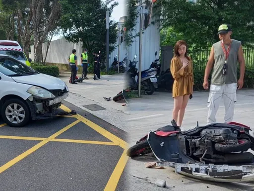 王瞳出車禍！　駕車左轉遭機車衝撞車頭毀損驚魂未定