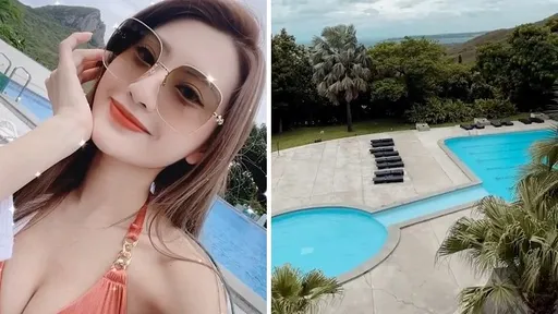 正美粉色比基尼曬美胸　美食美景美眉兼得