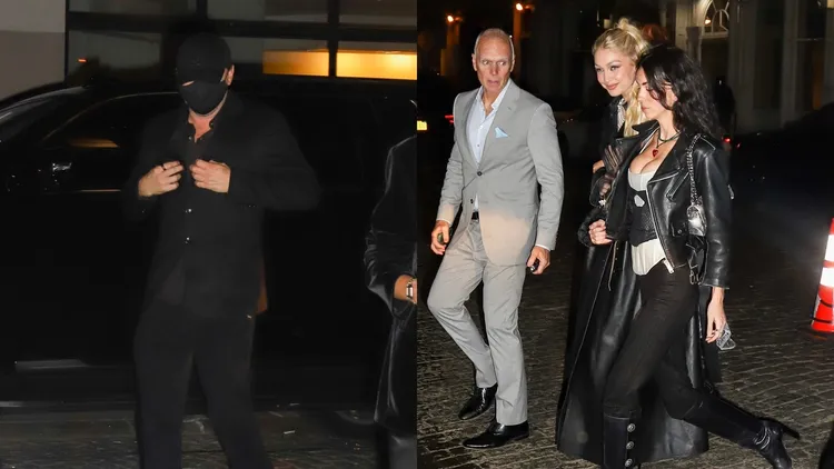 李奧納多狄卡皮歐（左圖）被拍到跟吉吉哈蒂德（又途中）在紐約約會，刻意分開走。達志