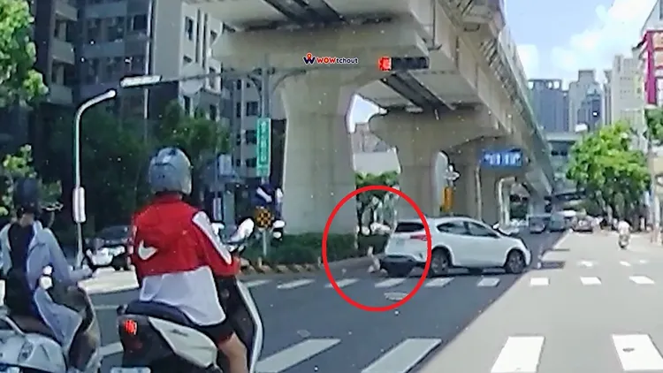 林姓女子被撞倒在地。翻攝WoWtchout - 地圖型行車影像分享平台