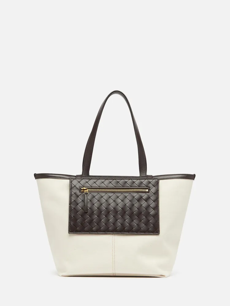 Flip Flap皮革編織帆布托特包，7萬7000元。品牌提供