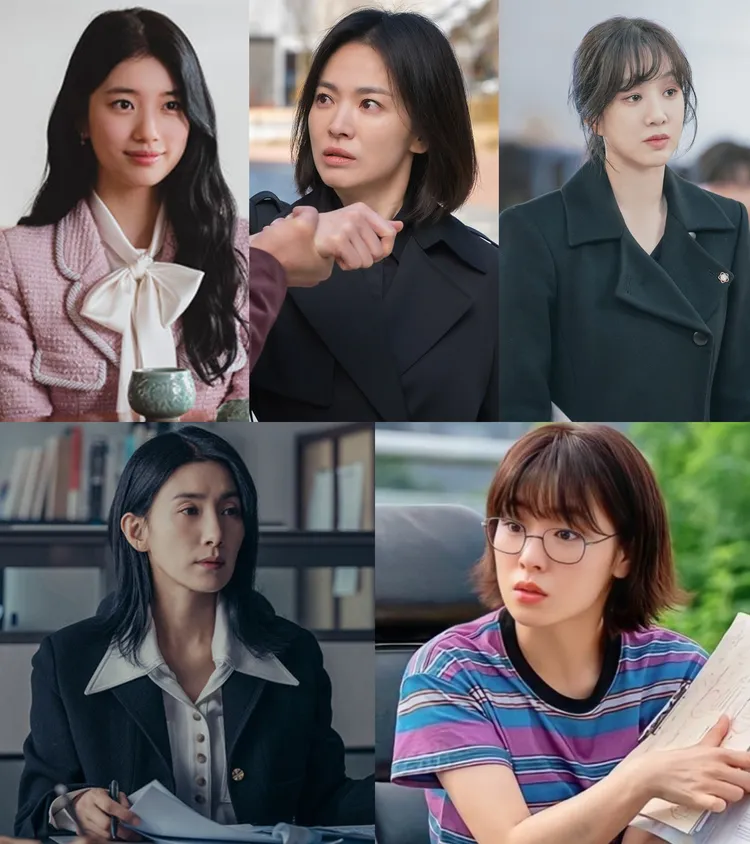 秀智（上排左起）、宋慧喬、鄭麗媛、金瑞亨（下排左）、全余贇入圍視后。劇照