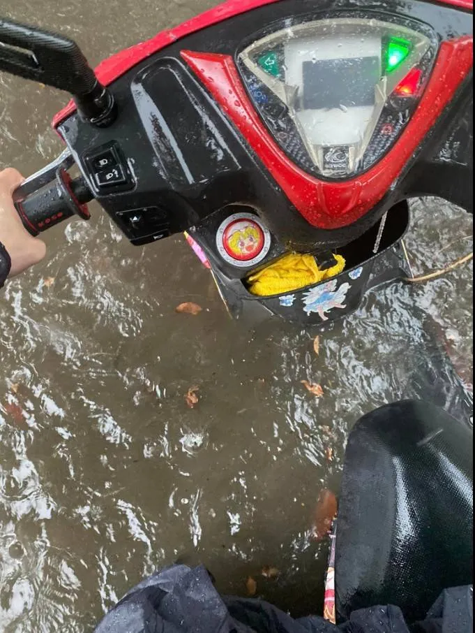 水深讓機車無法騎乘。翻攝自藍藍藍臉書