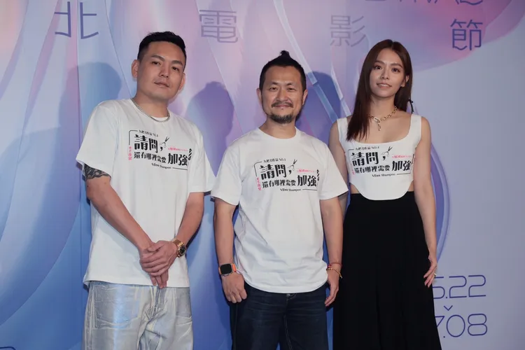 春風（左起）、九把刀、宋芸樺出席台北電影節開幕記者會。彭欣偉攝