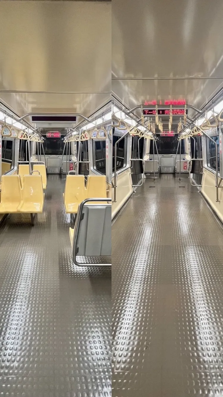 座椅及行李架拆除前後對比。北捷提供