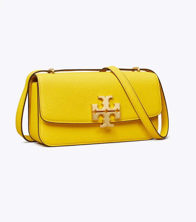 檸檬黃Eleanor矩形肩背包，2萬5900元。翻攝TORY BURCH官網