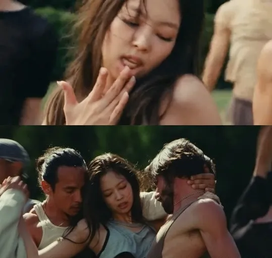 Jennie首集出現戲分不多，跳舞時被2名男舞者緊貼。翻攝HBO GO