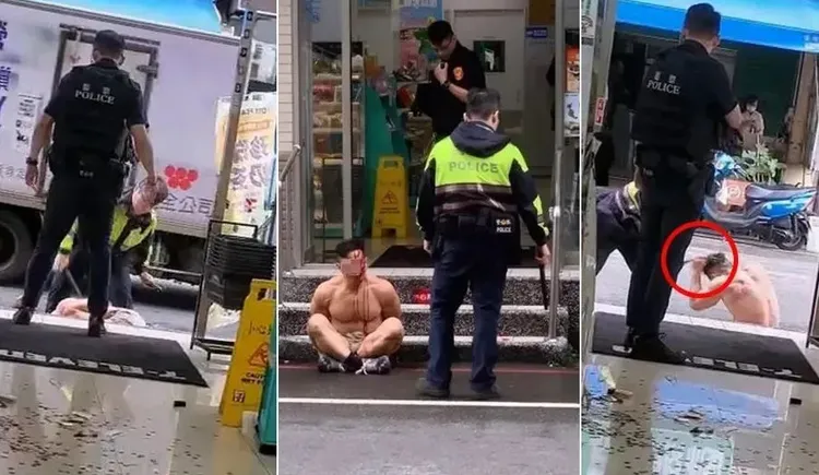 警員打傷超商浩克。翻攝畫面