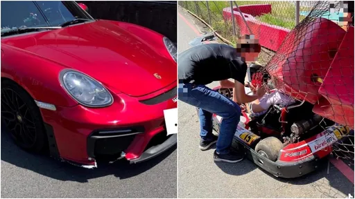 卡丁車衝出圍籬「撞壞保時捷」!爸媽臉發白 網驚:選貴的撞?