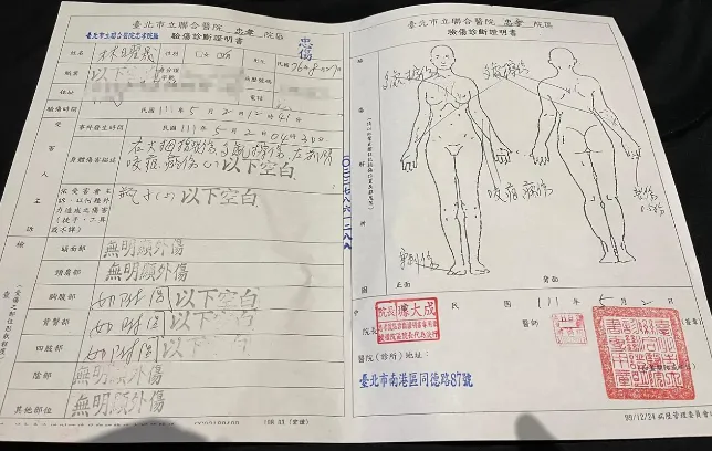 林曜晟po出自己的驗傷單。翻攝自林曜晟臉書
