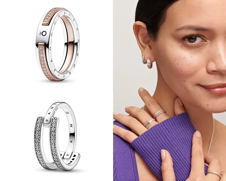 Singature Logo & Pavé雙色戒指（上）3980元、（下）Logo & Pavé雙圈戒指3280元。品牌提供