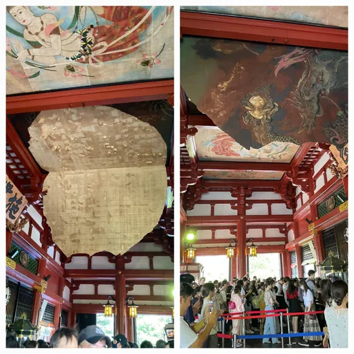 東京淺草寺天花板巨龍畫突剝落 懸掛在參拜遊客頭上無人受傷
