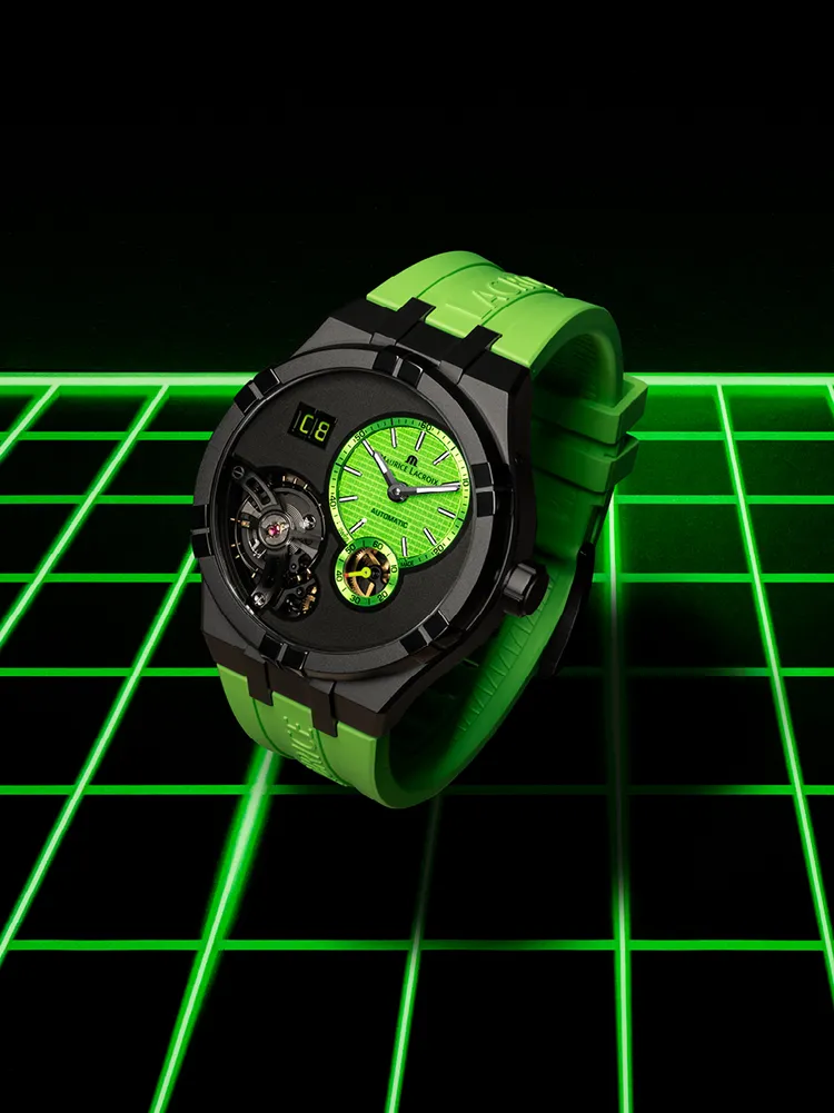 AIKON系列Master Grand Date Technicolour精鋼自動上鍊腕錶，限量50只，32萬1300元。品牌提供