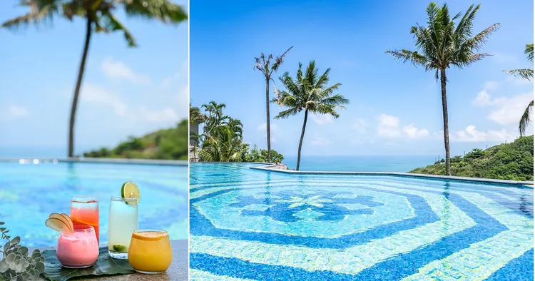 遠雄悅來的戶外水悅池畔，可一邊感受沁涼一邊欣賞天然海景。遠雄悅來提供