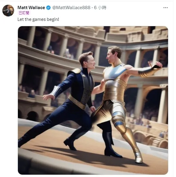 網友製作薩克柏與馬斯克在競技場格鬥的梗圖。翻攝推特