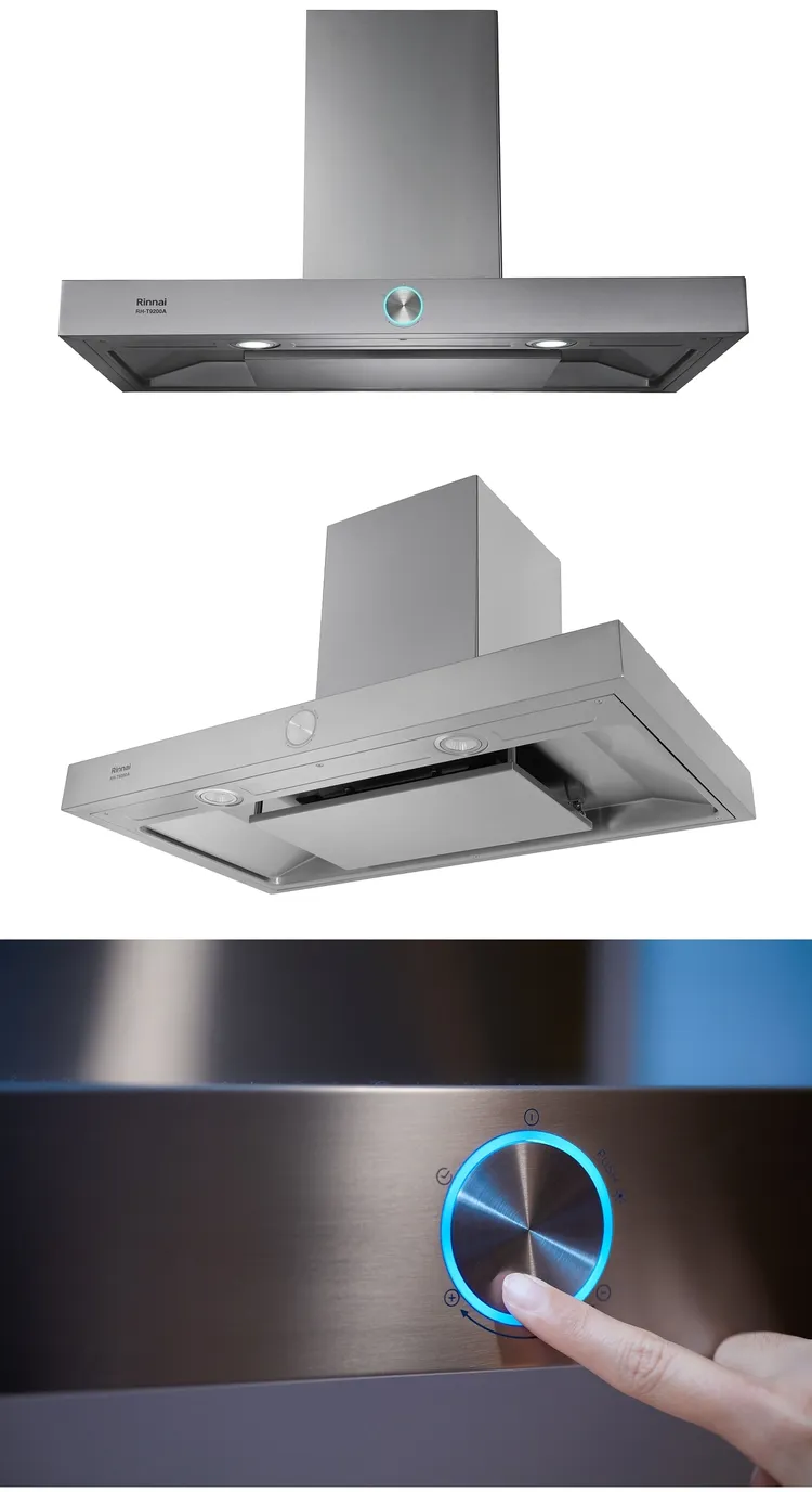 林內倒T式按壓滑轉設計排油煙機，業界首創按壓滑轉式操作，多鍵合一，開燈、多段風速、延遲關機一鍵搞定，面板乾淨俐落好清潔。