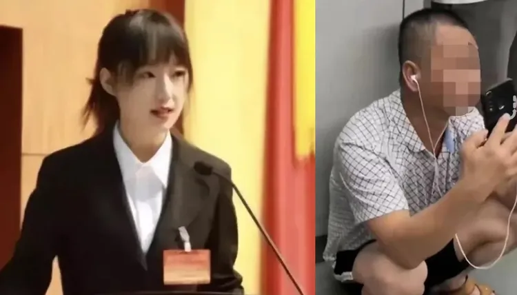 女研究生張薇（左）知道蹲在地上看手機的阿伯（右）沒有偷拍後，仍公開阿伯的長相，並嗆對方是「猥瑣老頭」、詛咒阿伯「出門必死」。翻攝微博/四川大學新聞所