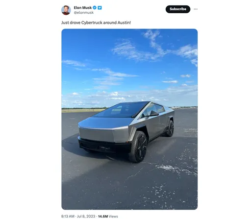 馬斯克試駕自家電動皮卡Cybertruck 在德州奧斯汀繞了一圈