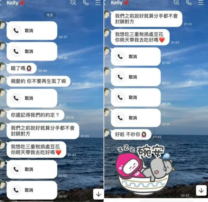 「輔大陳若儀」從0點37分開始聯繫，直到2點42分止共打了9次電話。翻攝自匿名2公社