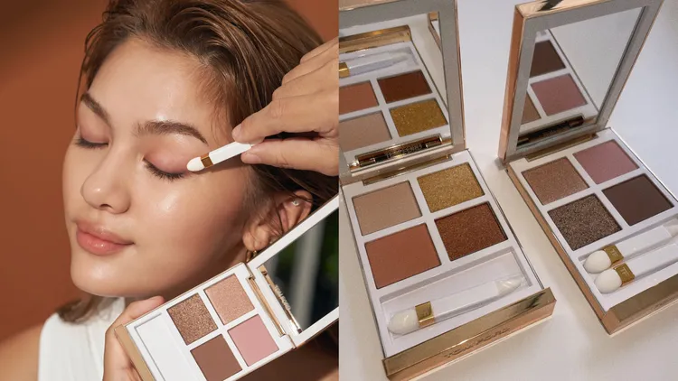 澄金琥珀限定版高級訂製四格眼盤，Model示範色為#02，3700元。左圖品牌提供、右圖張家玲攝