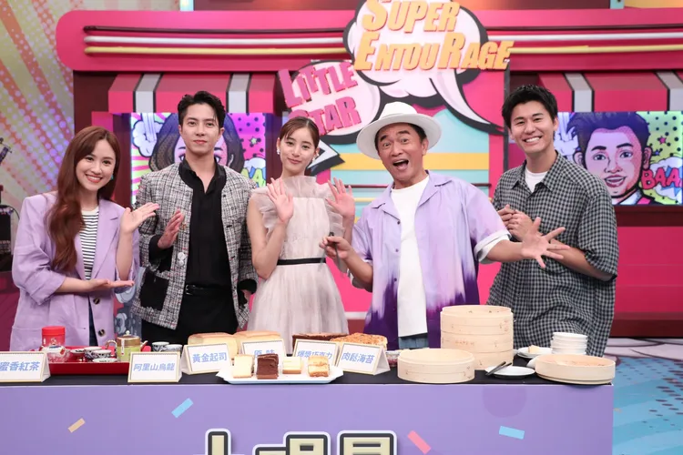 Sandy（左起）、山下智久、新木優子、吳宗憲、風田開心錄影。中天綜合台提供