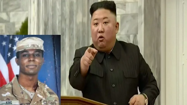 叛逃北韓的美軍二等兵金恩曝光（小圖，翻攝美軍網站），他的命運掌握在北韓最高領導人金正恩的一念之間。合成畫面。資料照片