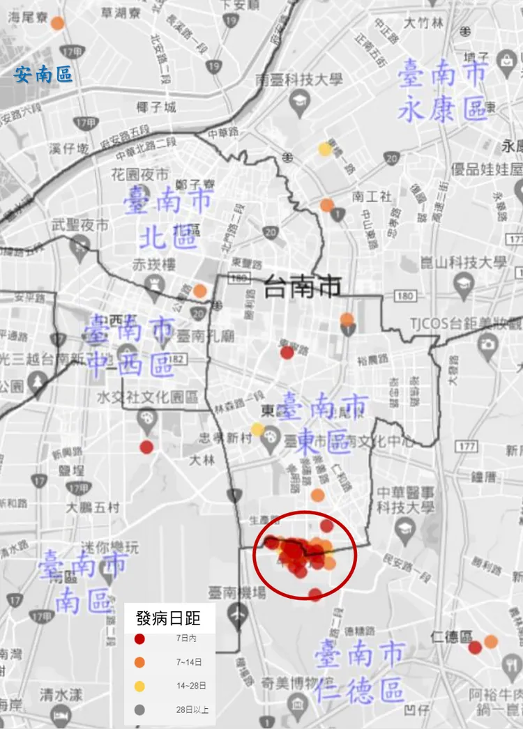 登革熱個案熱區。疾管署提供