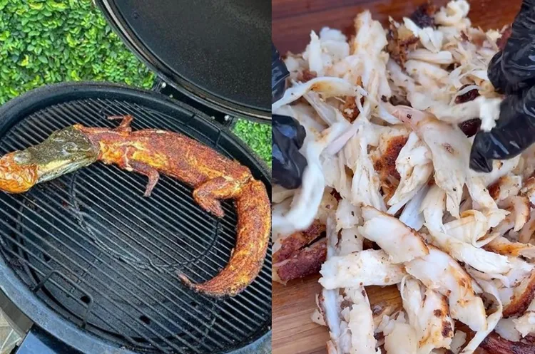 網紅廚師帕利列羅表示，鱷魚肉又白又嫩，看起來、嘗起來都讓他想起了魚片的感覺。翻攝Instagram/ Regio Parrillero