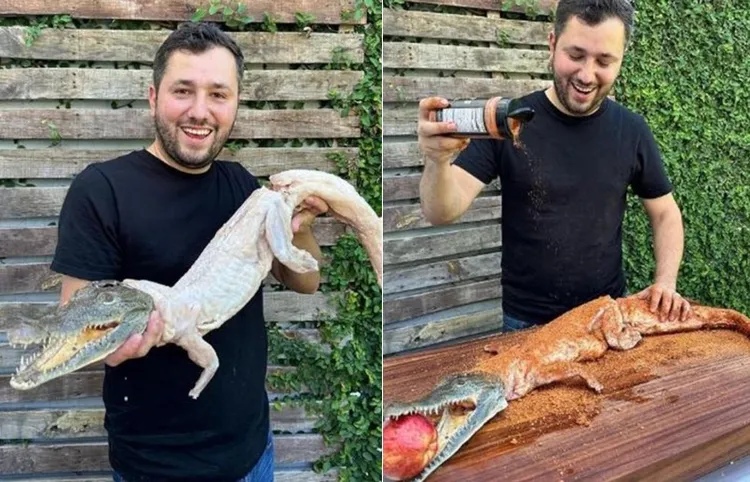 小鱷魚被剝了皮，網紅廚師帕利列羅表示，調味料要加很多。翻攝Instagram/ Regio Parrillero