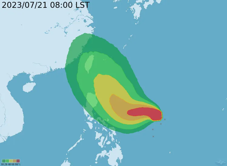 輕颱杜蘇芮暴風圈侵襲機率。翻攝自氣象局官網