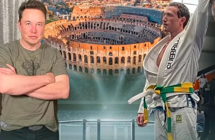 網友合成圖片惡搞馬斯克與薩克柏的籠鬥。翻攝推特