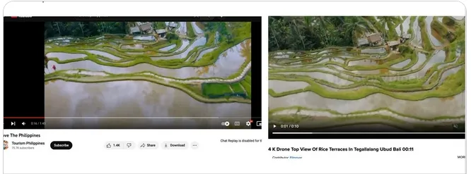 網友比對出官方宣傳片中的梯田，位於印尼峇里島。翻攝臉書