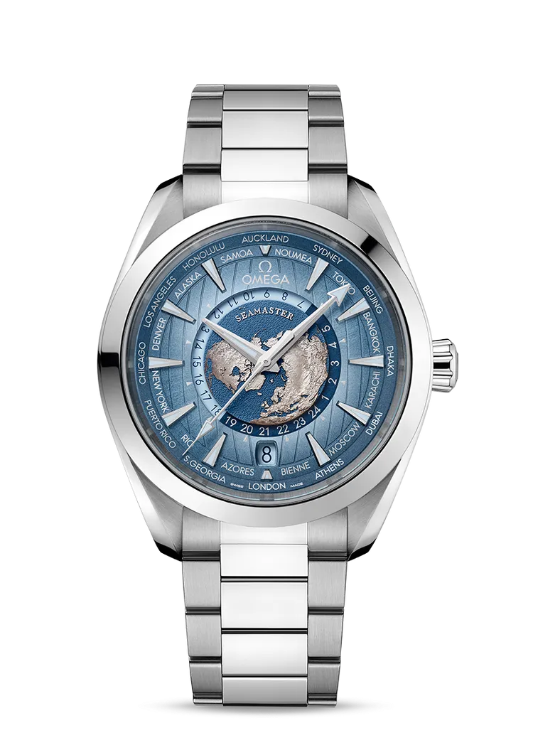 海馬Aqua Terra 150米系列同軸擒縱43毫米大師天文台屆時區腕錶，31萬5000元。品牌提供