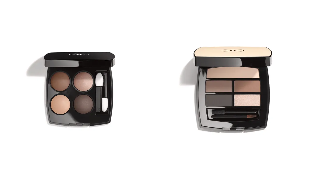 四色眼影#308清澈（左，2420元）使用了左下最亮的色选画于眉骨下方；时尚裸光立体眼彩盘右下较亮的色选则点缀眼窝中央位置（右，2610元）。品牌提供