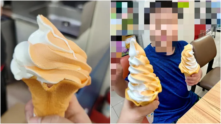 當事人貼出她拿到的霜淇淋(左圖)，與朋友買到的霜淇淋照片做對比。翻攝自臉書「爆廢公社二館」