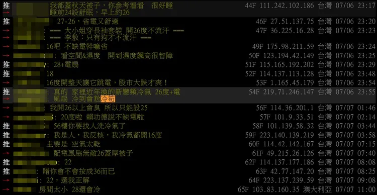其他網友看了以後也紛紛建議他要加電風扇。翻攝《台大批踢踢》實業坊