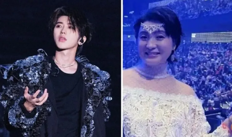 中國歌手蔡徐坤（左）涉及透過媽媽（右）要求一夜情對象墮胎，而被中國官方關注。翻攝微博/蔡徐坤