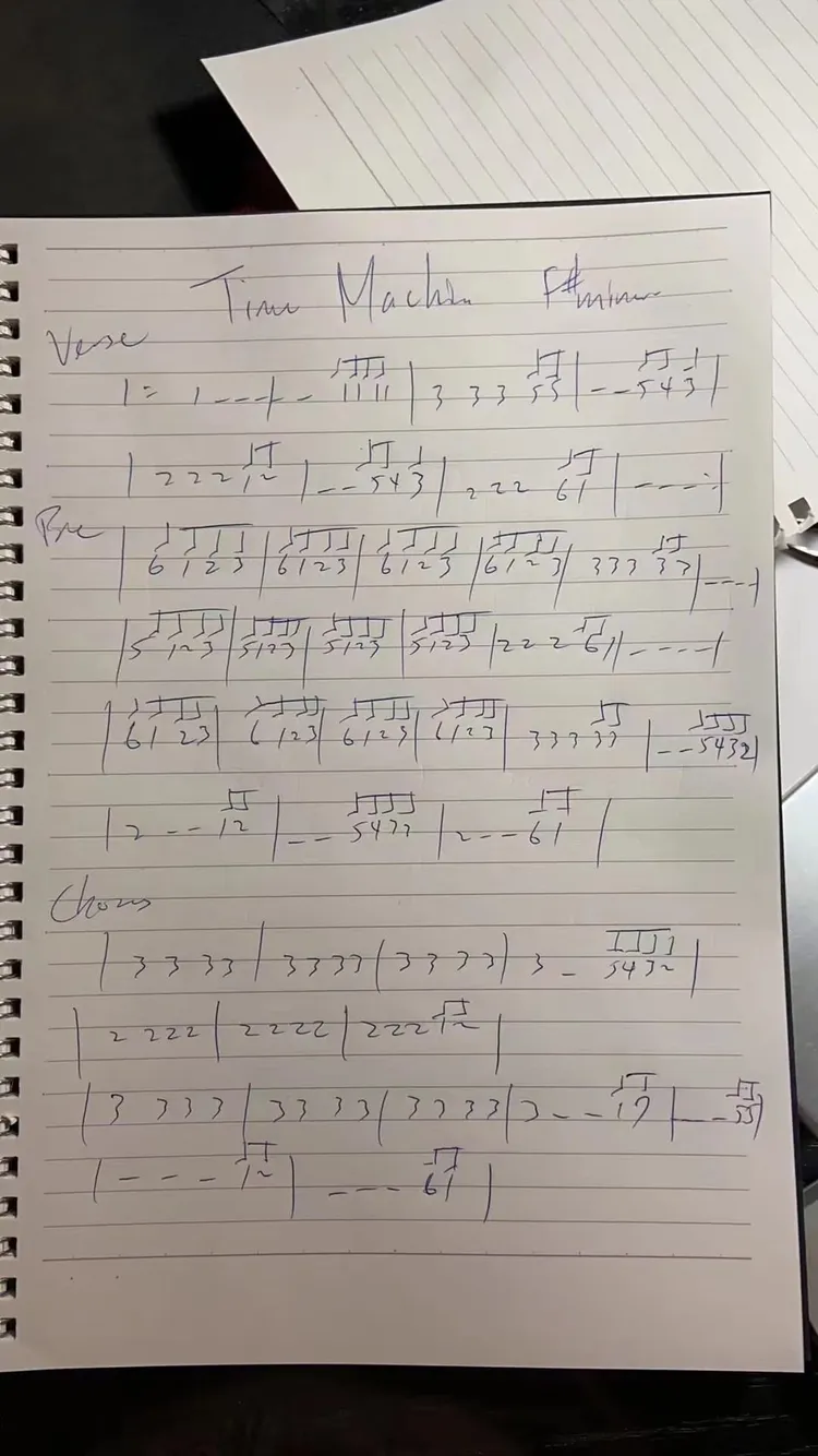 《時光機》的譜。滾石音樂提供