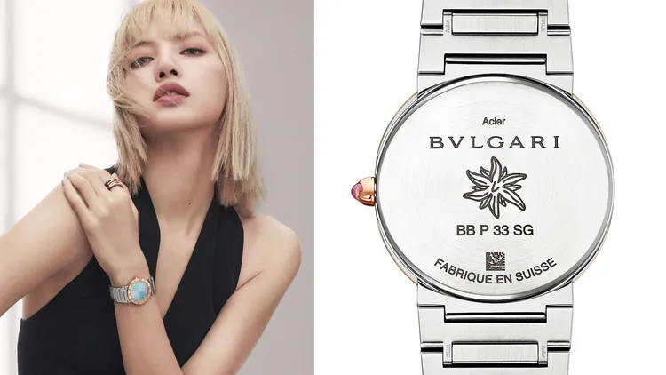 在Lisa與寶格麗攜手打造的BVLGARI BVLGARI聯名錶款底蓋上，也綴飾了其鍾情的雪絨花圖案。品牌提供