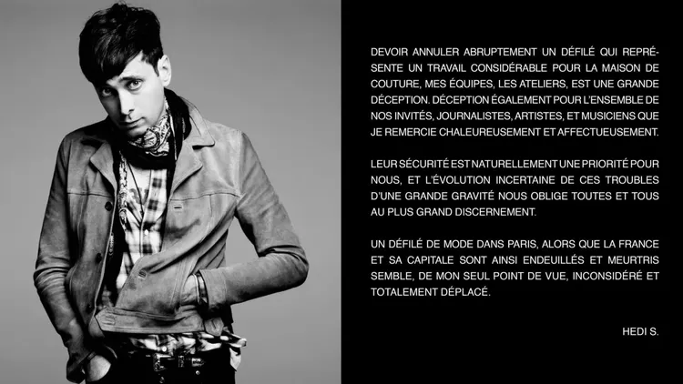 CELIN創意總監Hedi Slimane在IG宣布取消此次男裝秀。翻攝hedislimane  IG