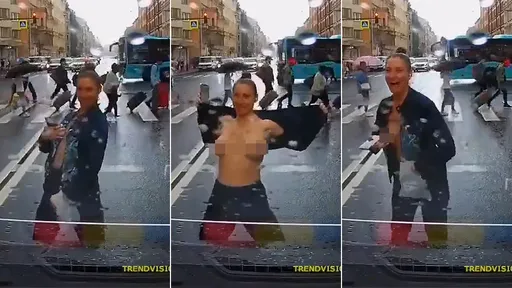 三寶妹亂闖馬路「露胸部道歉」 駕駛飽覽雙峰!影片曝光讓眾人都原諒她