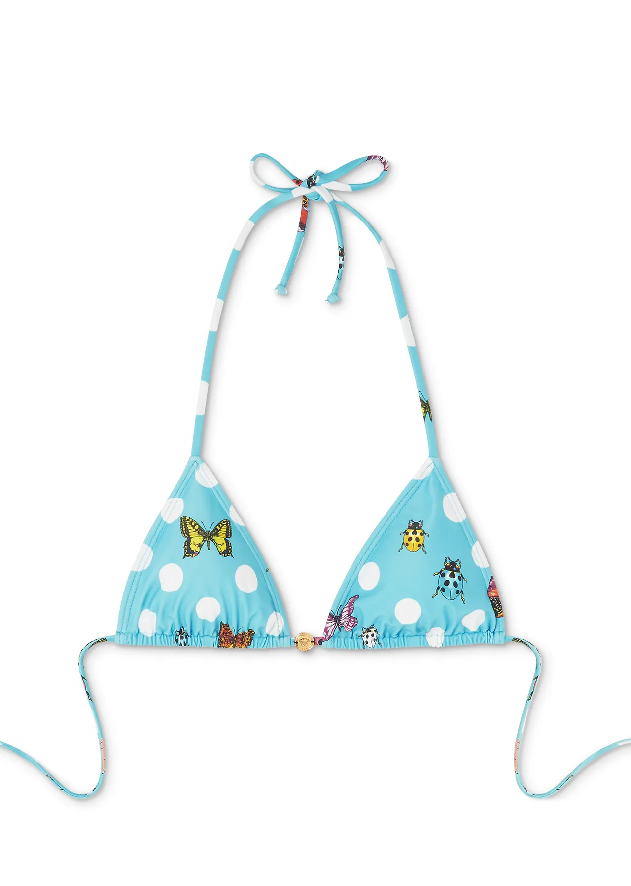 Dua Lipa x VERSACE「La Vacanza」聯名系列Butterflies藍色比基尼上衣,1萬3500元。品牌提供