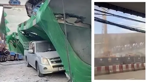 泰國曼谷高架橋倒塌轟隆巨響　一車兩人當場壓死！另15人傷