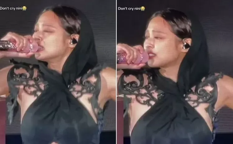 Jennie之前在英國音樂節表演，唱到一半落淚，被解讀是緋聞和戲劇作品評價差，壓力太大。翻攝抖音