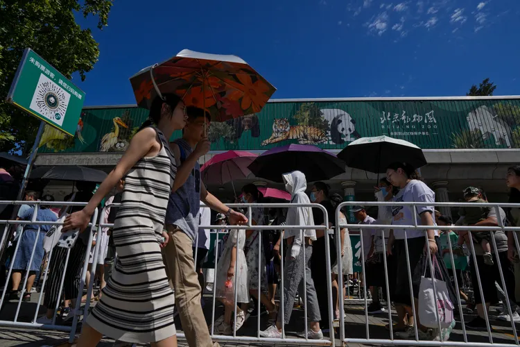 中國北京動物園外，排隊進入的民眾。美聯社