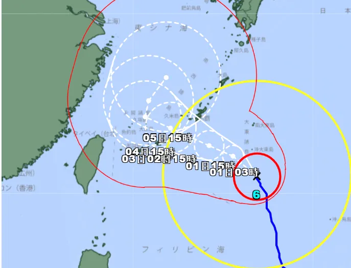 日本氣象廳預測「卡努」行進路線。翻攝日本氣象廳