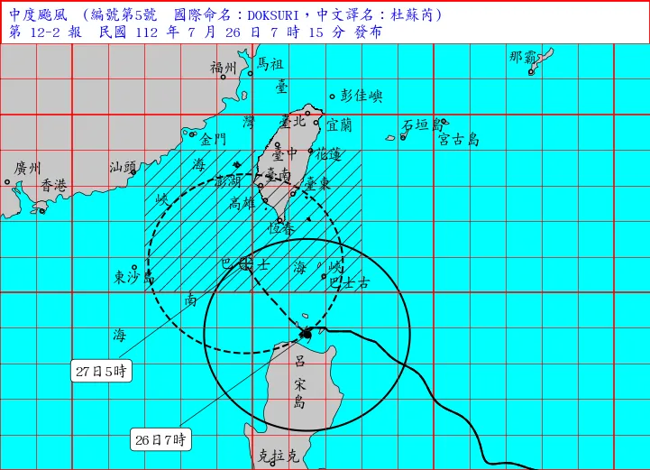 氣象局已經針對台南、高雄、台東、屏東、恆春半島等地發布陸上颱風警報。翻攝自氣象局