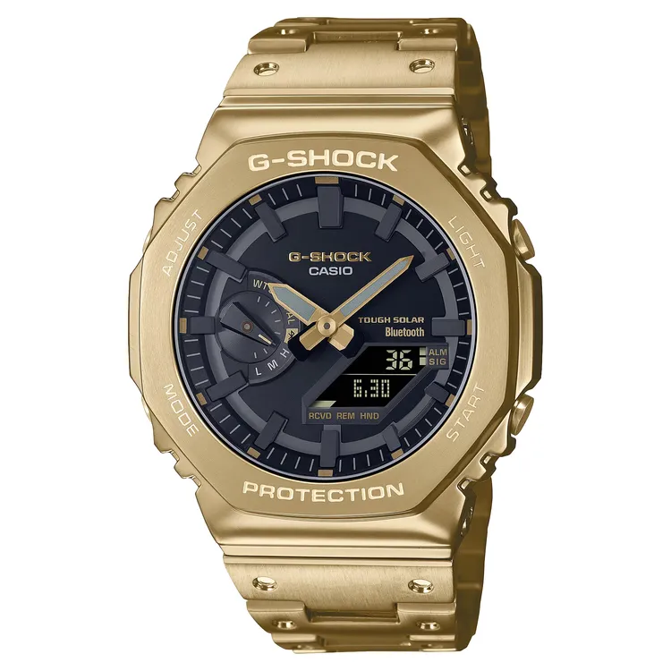 CASIO G-SHOCK 全金屬系列太陽能藍牙奢華金錶，推薦價17000元。業者提供