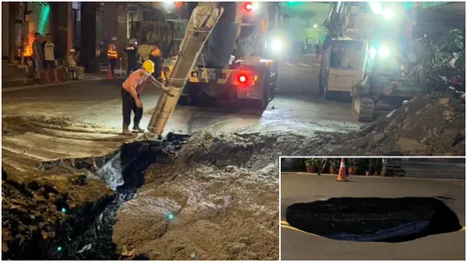 北市南京西路「天坑」还在坍陷!发现新漏水点封路抢修中